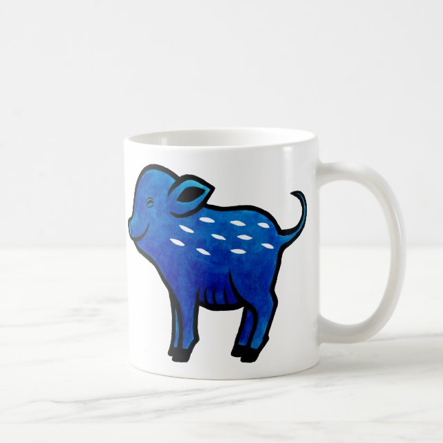 Blaue Schwein-Tassen-niedliche Kaffeetasse (Rechts)