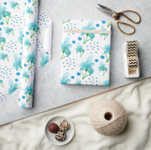 Blaue Schwertlilie und Wildblumen Aquarellmuster Geschenkpapier