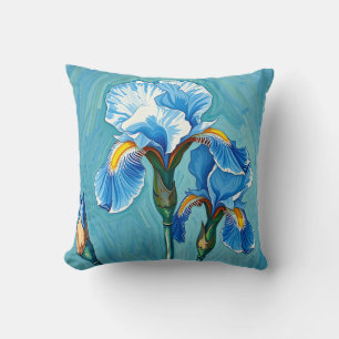 Blaue Schwertlilien-Blumen Künstlerisches Muster Kissen