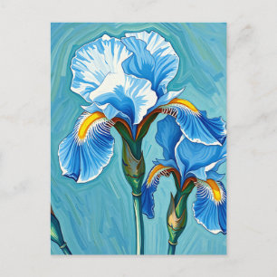 Blaue Schwertlilien-Blumen Künstlerisches Muster Postkarte