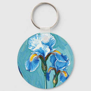 Blaue Schwertlilien-Blumen Künstlerisches Muster Schlüsselanhänger