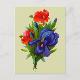 Blaue Schwertlilien-Blumenstrauß-Postkarte im Vint Postkarte