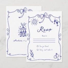 Blaue, schwindelerregende Whimsical-Quirky-Hand-Ho RSVP Karte