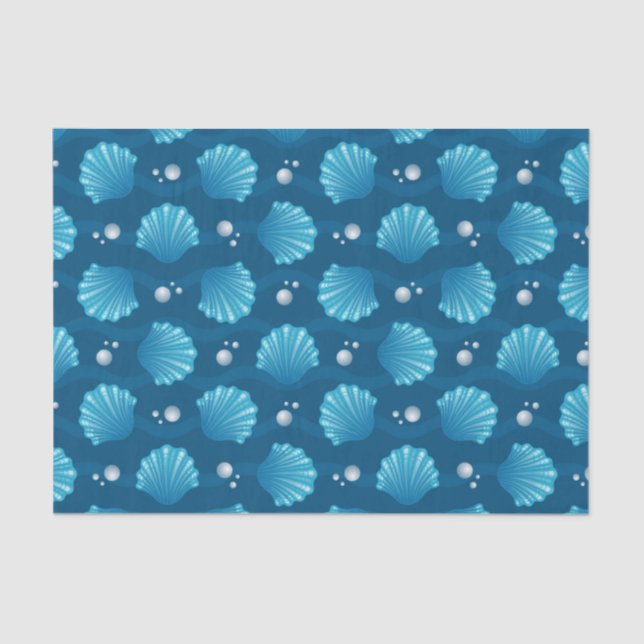 Blaue Seashell- und Meeresperlen Seidenpapier (Vorderseite)
