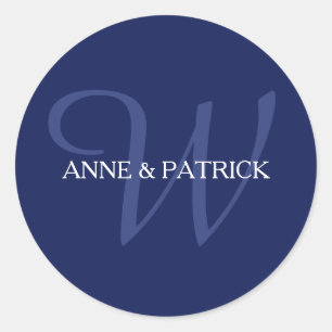 Blaue Seefamilie Anfangsmonogramm + Namen, Hochzei Runder Aufkleber