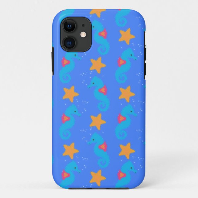 Blaue Seepferde und Starfish Muster Case-Mate iPhone Hülle (Rückseite)