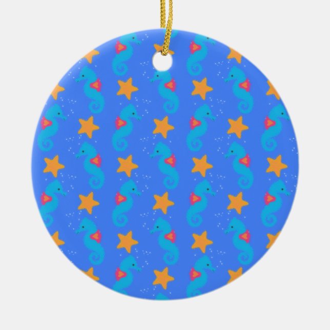 Blaue Seepferde und Starfish Muster Keramik Ornament (Vorne)