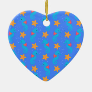Blaue Seepferde und Starfish Muster Keramik Ornament