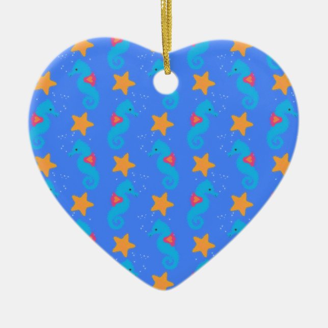 Blaue Seepferde und Starfish Muster Keramik Ornament (Vorne)