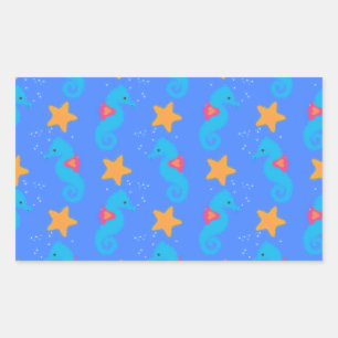 Blaue Seepferde und Starfish Muster Rechteckiger Aufkleber