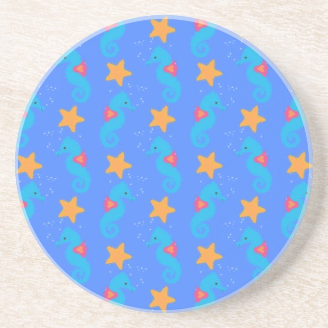 Blaue Seepferde und Starfish Muster Untersetzer (Vorne)