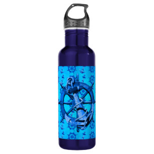 Blaue Seeschiffe Rad und Anker Trinkflasche