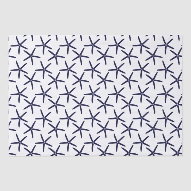 Blaue Seesterne auf weißem Grund Seidenpapier (Vorderseite)