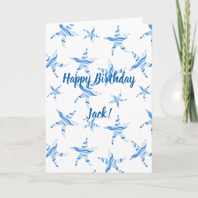 Blaue Seesterne-Silhouette-individuelle Name-Karte Karte (Vorderseite)