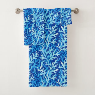 Blaue Seetang Küstenlinie Textile Muster Badhandtuch Set
