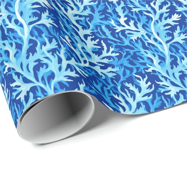 Blaue Seetang Küstenlinie Textile Muster Geschenkpapier (Rolleneckpunkt)