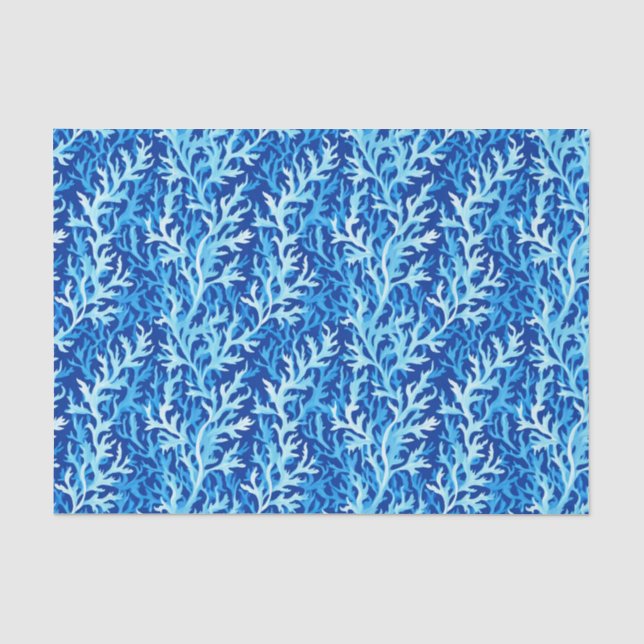 Blaue Seetang Küstenlinie Textile Muster Seidenpapier (Vorderseite)