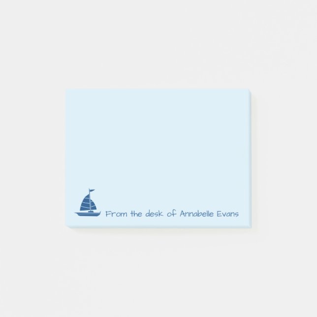 Blaue Segelboot-Silhouette Post-it Klebezettel (Vorderseite)