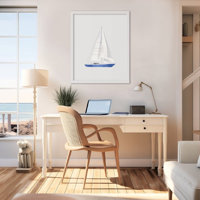 Blaue Segelboot-Wasserfarbenkunst Poster (Sail Boat Art Poster)