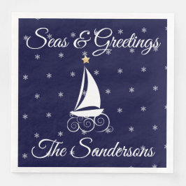 Blaue Segelboote der Nautic Weihnachtsschifffahrt Serviette