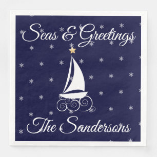 Blaue Segelboote der Nautic Weihnachtsschifffahrt Serviette