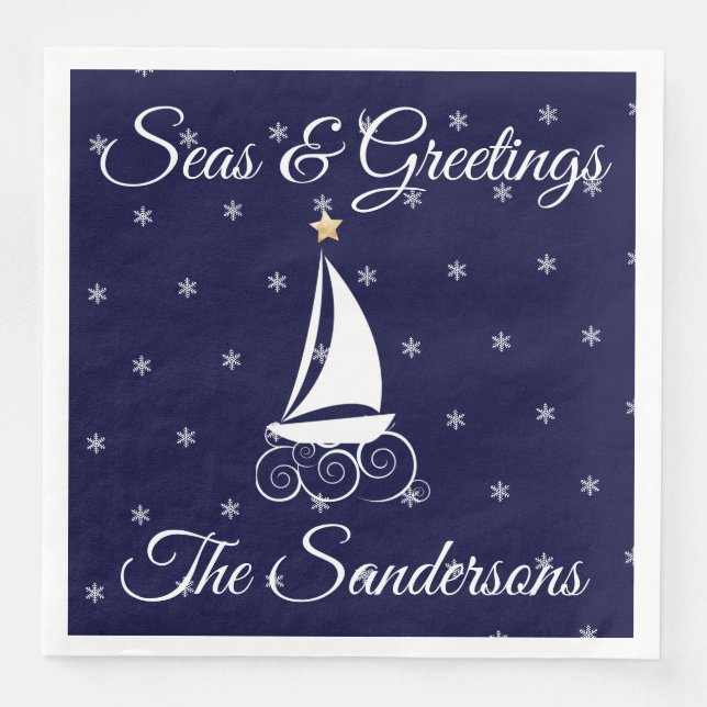 Blaue Segelboote der Nautic Weihnachtsschifffahrt Serviette (Vorderseite)
