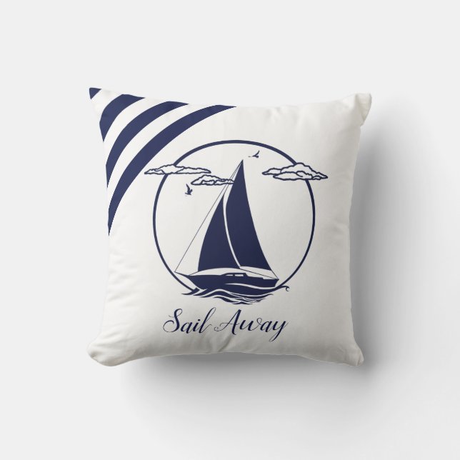 Blaue Segelboote Silhouette/Segel weg/Marine Kissen (Vorderseite)