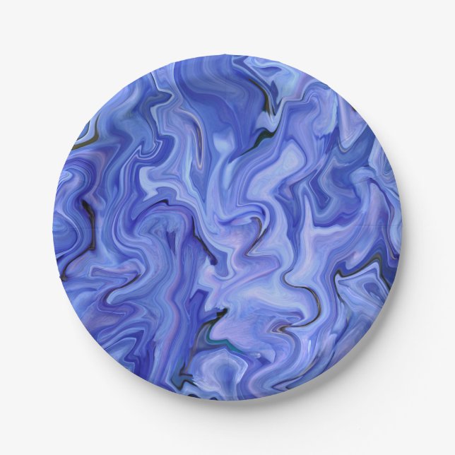 Blaue Seide abstrakt Pappteller (Vorderseite)