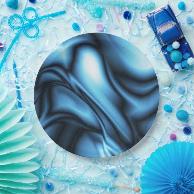 Blaue Seidenwelle Pappteller (Party)