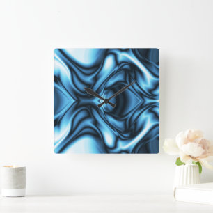 Blaue Seidenwelle Quadratische Wanduhr