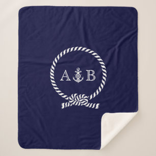 Blaue Seile und Anker Mit Monogramm Sherpadecke