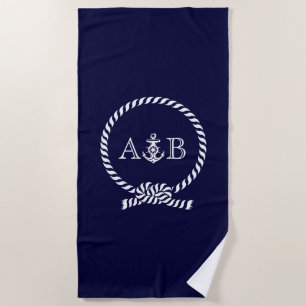 Blaue Seile und Anker Mit Monogramm Strandtuch