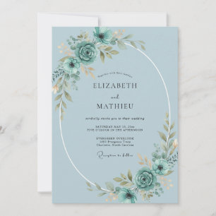 Blaue Serene Flourish-Hochzeit Einladung