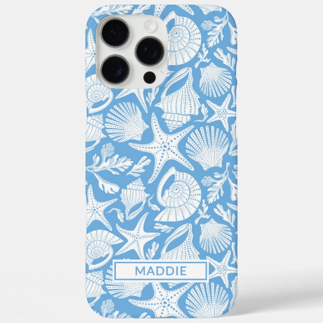 Blaue Shells Personalisiert iPhone 16 Pro Max Hülle (Rückseite)