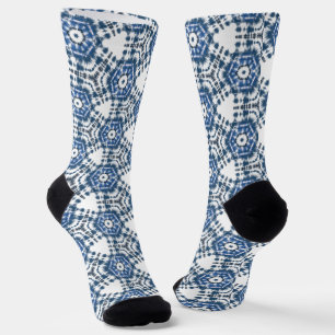 Blaue Shibori-Bindedruck elegante geometrische Mus Socken