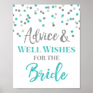 Blaue Silber-Konfetti-Hochzeitsrat für die Braut S Poster