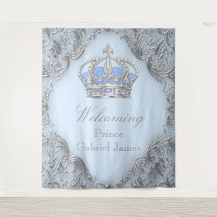 Blaue Silber Königlicher Prinz Baby Shower Rückwan Wandteppich