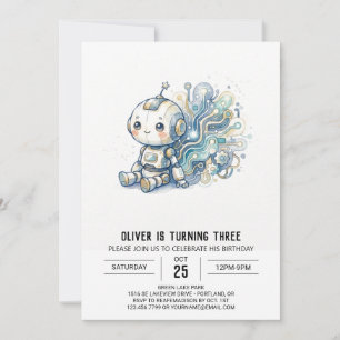 Blaue Silber-Roboter-Geburtstag Einladung