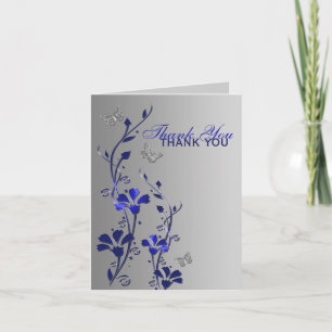 Blaue Silber-Schmetterling-Blumen-Dankeskarten Dankeskarte