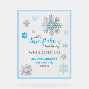 Blaue Silber-Schneeflocken-Baby-Shower-Acrylschild Acrylschild
