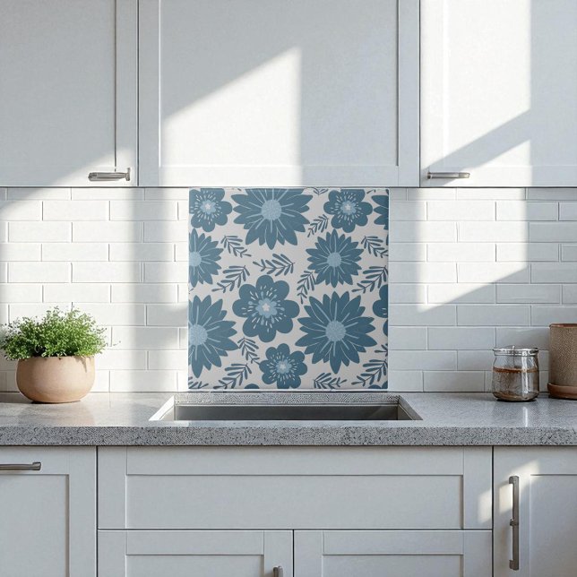 Blaue Silber-Wasserfarben-Blumen  Fliese (Von Creator hochgeladen)