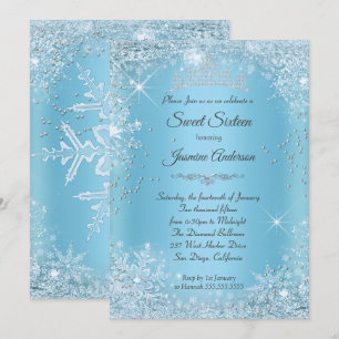 Blaue Silber Winter Wonderland Sweet 16 Tiara Einladung