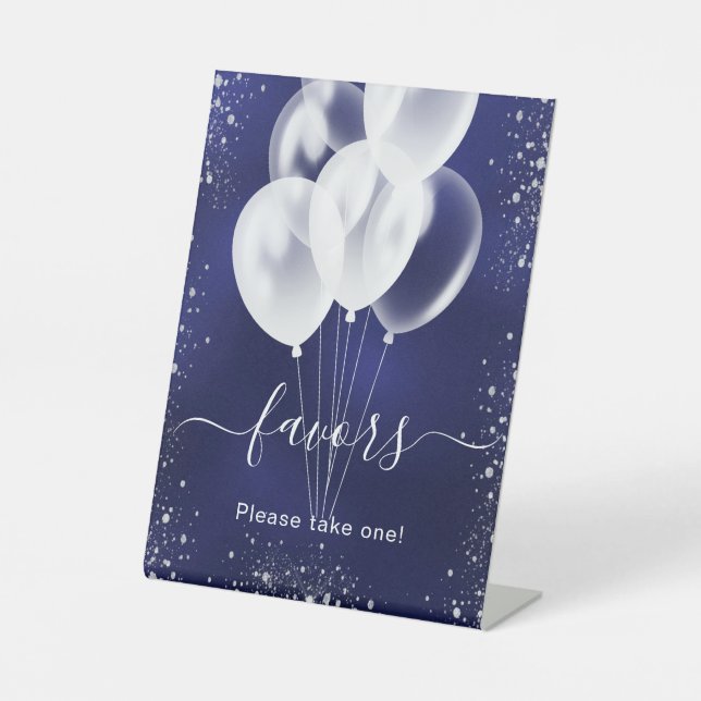 Blaue Silberballons für den Glitzer Sockelschild (Vorderseite)
