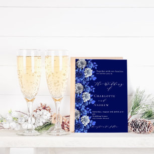 Blaue Silberflorale Hochzeit Einladung