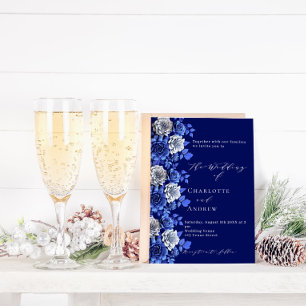 Blaue Silberflorale Hochzeit Einladungspostkarte
