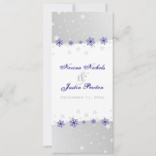 Blaue, silbergraue Schneeflocke Hochzeitskarte Einladung (Vorderseite)