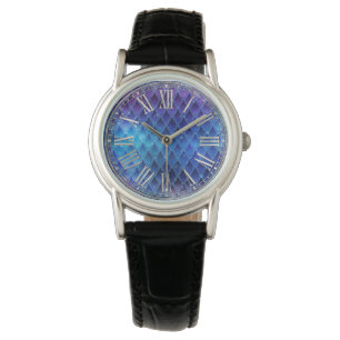 Blaue & silberne Glitzer-Drachenschuppen Armbanduhr