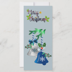 Blaue & silberne Glocken Weihnachtskarte