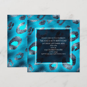 Blaue & silberne Leoparden-Druckparty-Einladungen Einladung