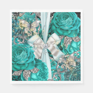 Blaue silberne Schmetterlingsrose im shabby vintag Serviette